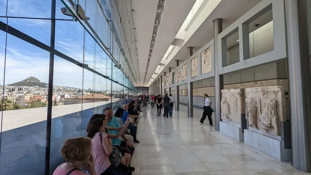 Athens, Greece, Acropolis Museum Top Floor Fragments from the Parthenon arranged around the top floor of the New Acropolis Museum in Athens, Greece - 53299105245