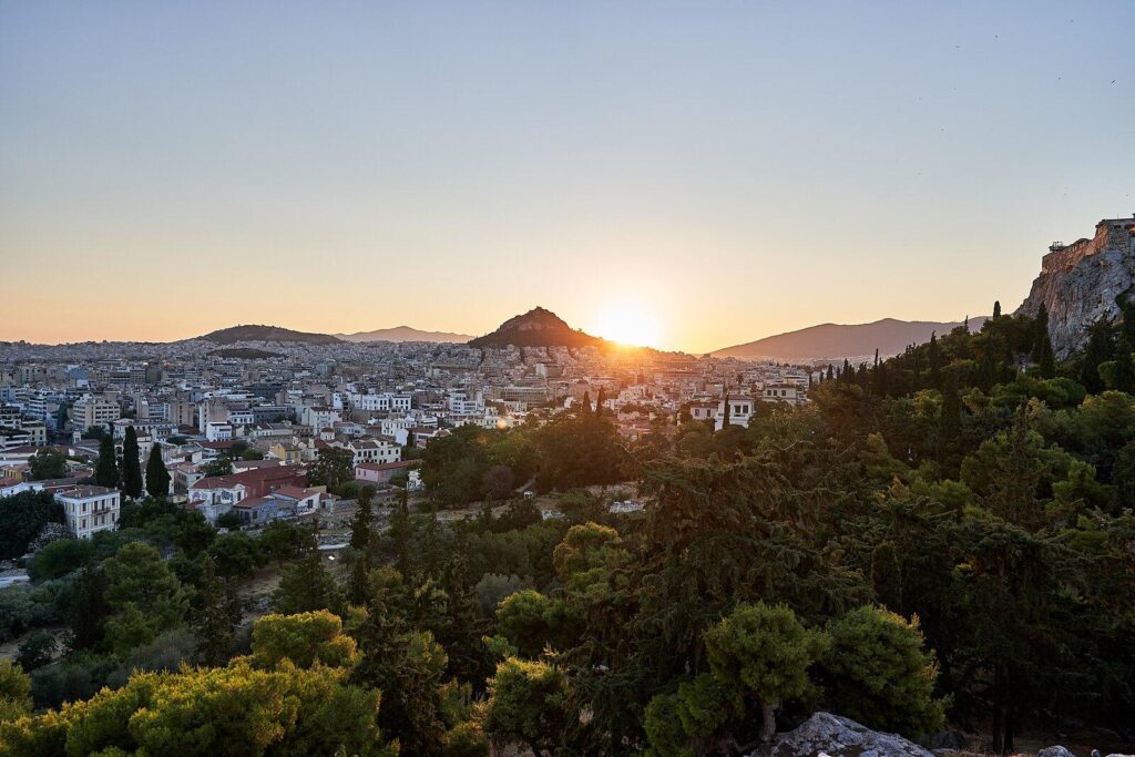 Athens and Mount Lycabettus from the Areopagus on July 22, 2019