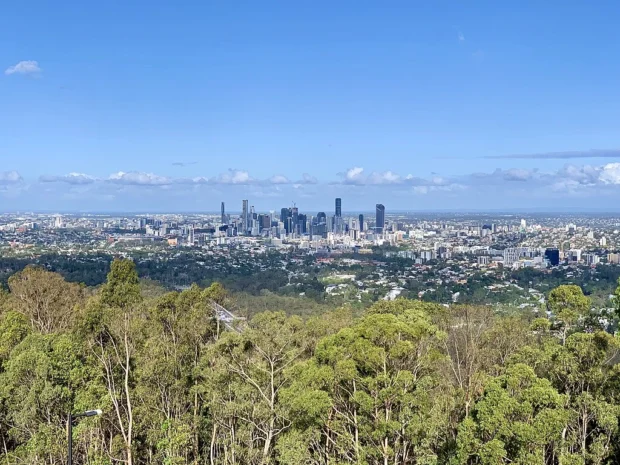 Brisbane CBD seen from Mount Coot-tha Lookout, Brisbane, December 2019, 01
