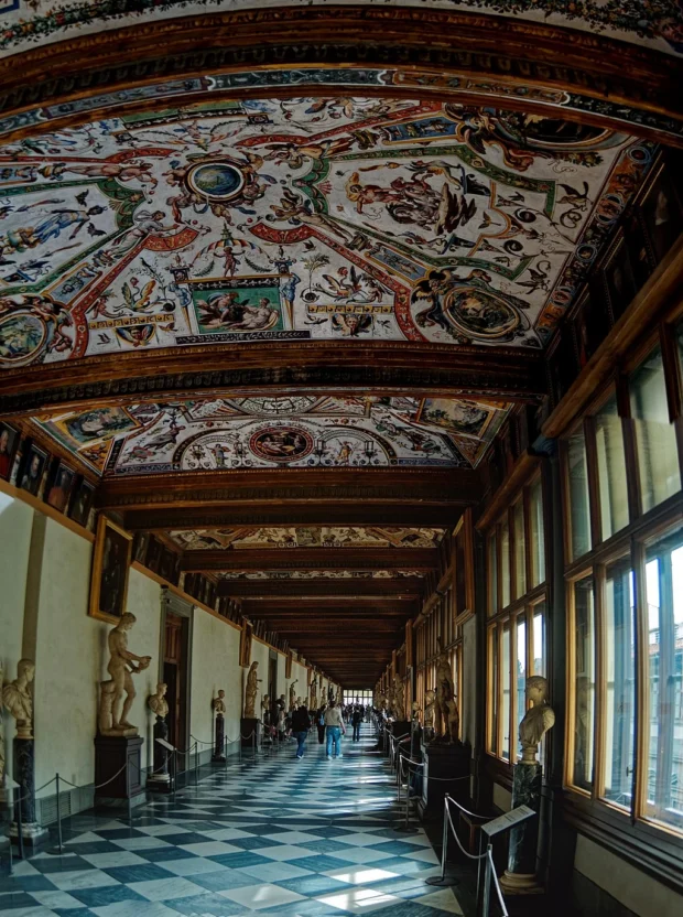 Florence, Italy, Uffizi Vasari Corridor Firenze - Florence - Galleria degli Uffizi - Vasari Corridor 1566 - ICE Photocompilation Viewing SSW & Up