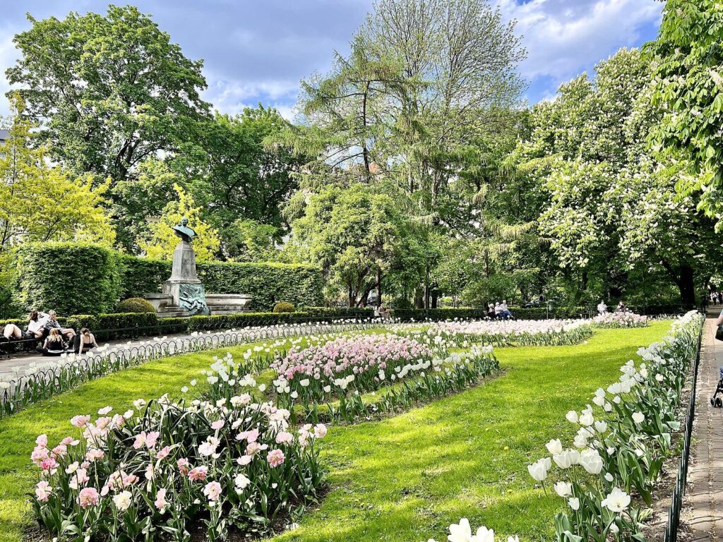 Spring in Planty Park, Artur Grottger Monument in Kraków, May 2022