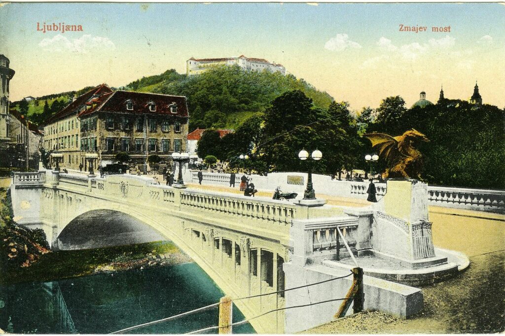 Postcard of the Dragon Bridge in Ljubljana 1922