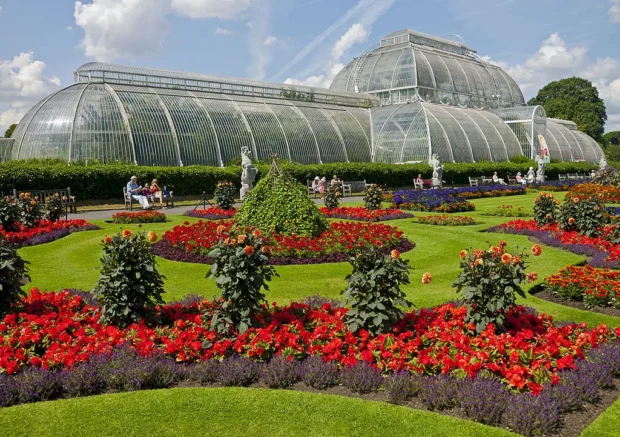 London, United Kingdom, Kew Gardens Flowers in front of the Palm House, Kew Gardens