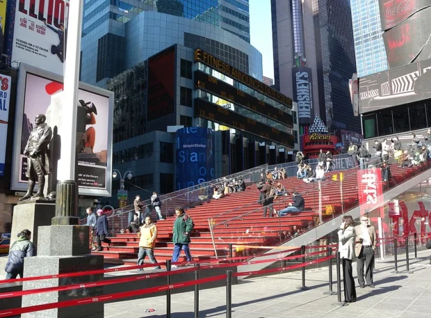 New York, United States, Times Square Tkts Steps TKTS red stairs jeh