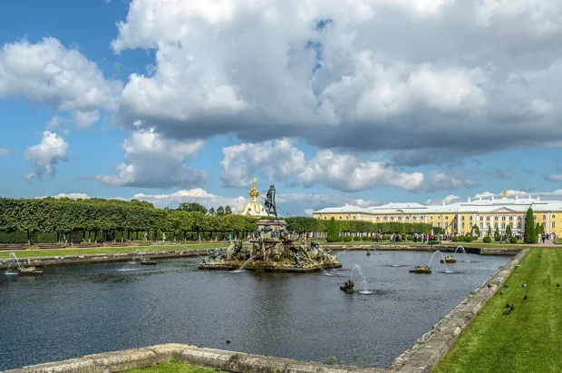 Saint Petersburg, Russia, Peterhof Palace Gardens Neptune Fountain at Upper Garden of Peterhof