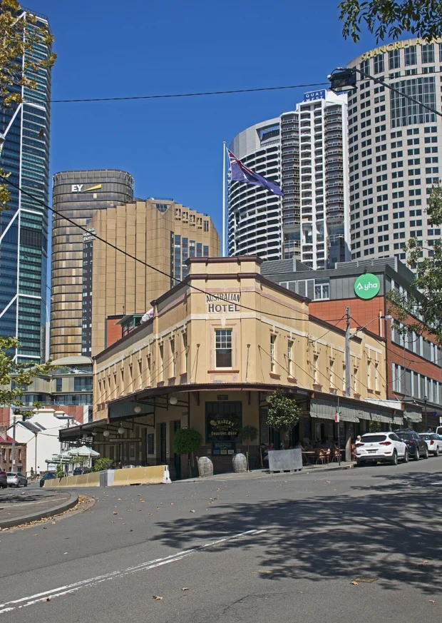 Sydney The Rocks Australian Hotel seen from the north