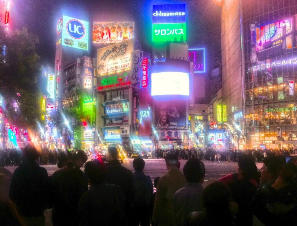 Heavy HDR Shibuya scramble crossing night lights - April 2015