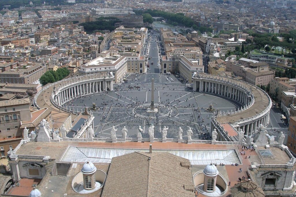 Rome, Vatican, Italy, Saint Peter's Square as seen from Michelangelo dome